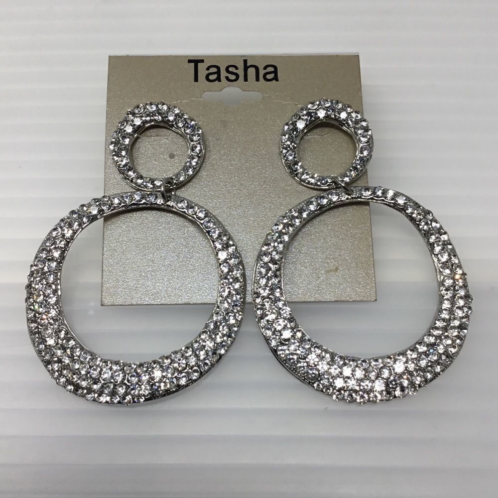 Tasha Metallic Double Circle Dangle Earrings (G1)